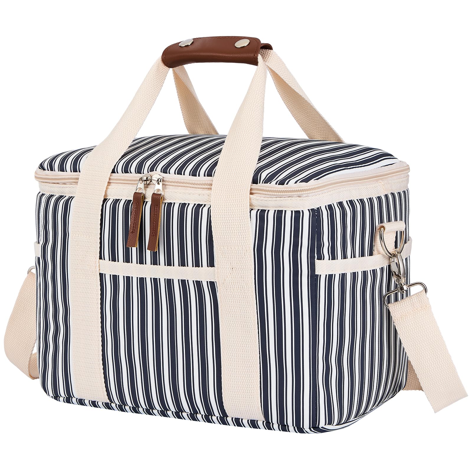 Nanxson 9L/15L/29L Large Insulated Lunch Bag for Women Adult Reusable Leakproof Picnic Lunch Box Freezable Cooler Tote Bag (15L,A-Navy Stripe)