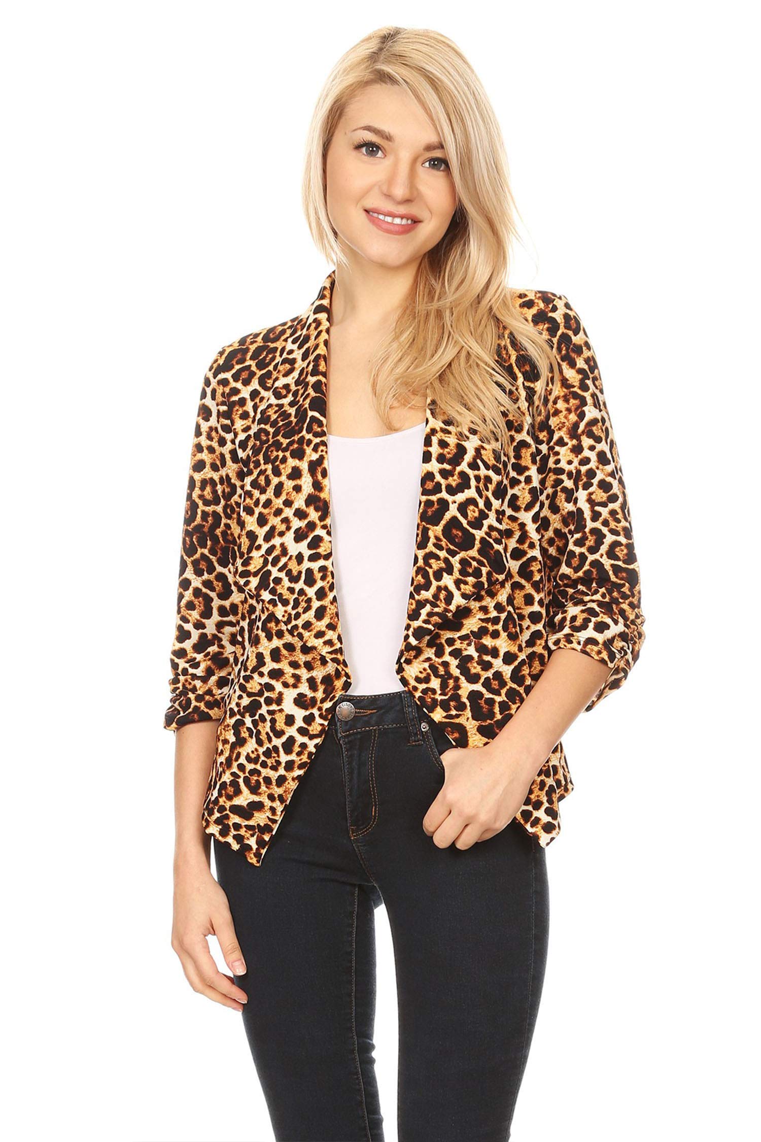 Womens Solid Casual Draped Open Front 3 4 Sleeve Outerwear Blazer Jacket Made in USA