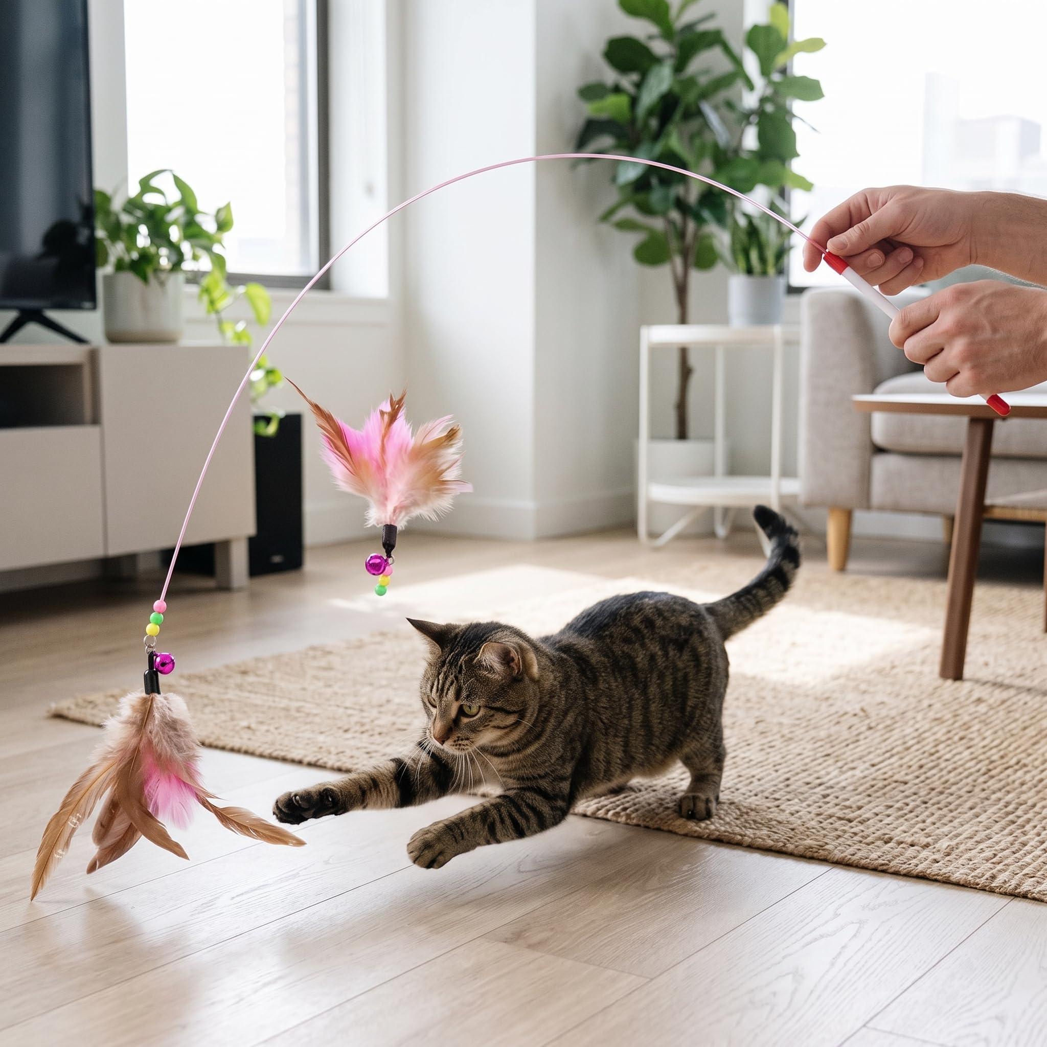 Jouet Interactif pour Chat et Chaton, Canne à Pêche avec Tête Remplaçable, Résistant aux Morsures, pour Jeu et Exercice, 1 pièce