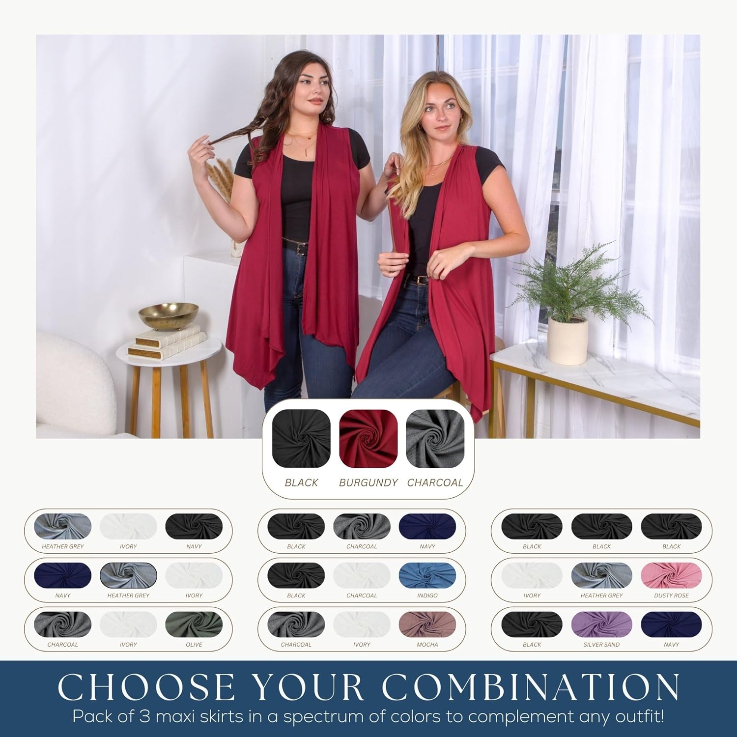 Azules 3 Pack Sleeveless Cardigan Vest for Women – Lightweight Open Front Long Cardigan – Flowy Casual Layer for Any Season - Image 5