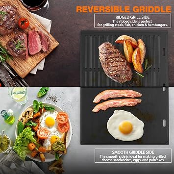 Onlyfire Universal Reversible Cast Iron Griddle, 19.1 x 15.7