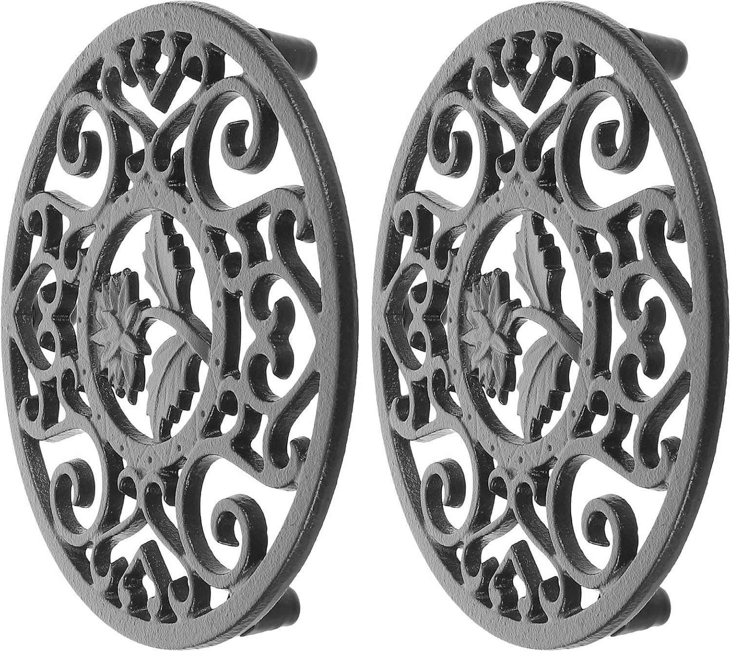 COLLBATH 2pcs Cast Iron Trivet for Hot Pans, Round Rustic Farmhouse Table Protector Anti-Slip Base and Easy to Clean Surface, Heat Resistant Pot Holder for Teaware and Silver Pots, 5.31