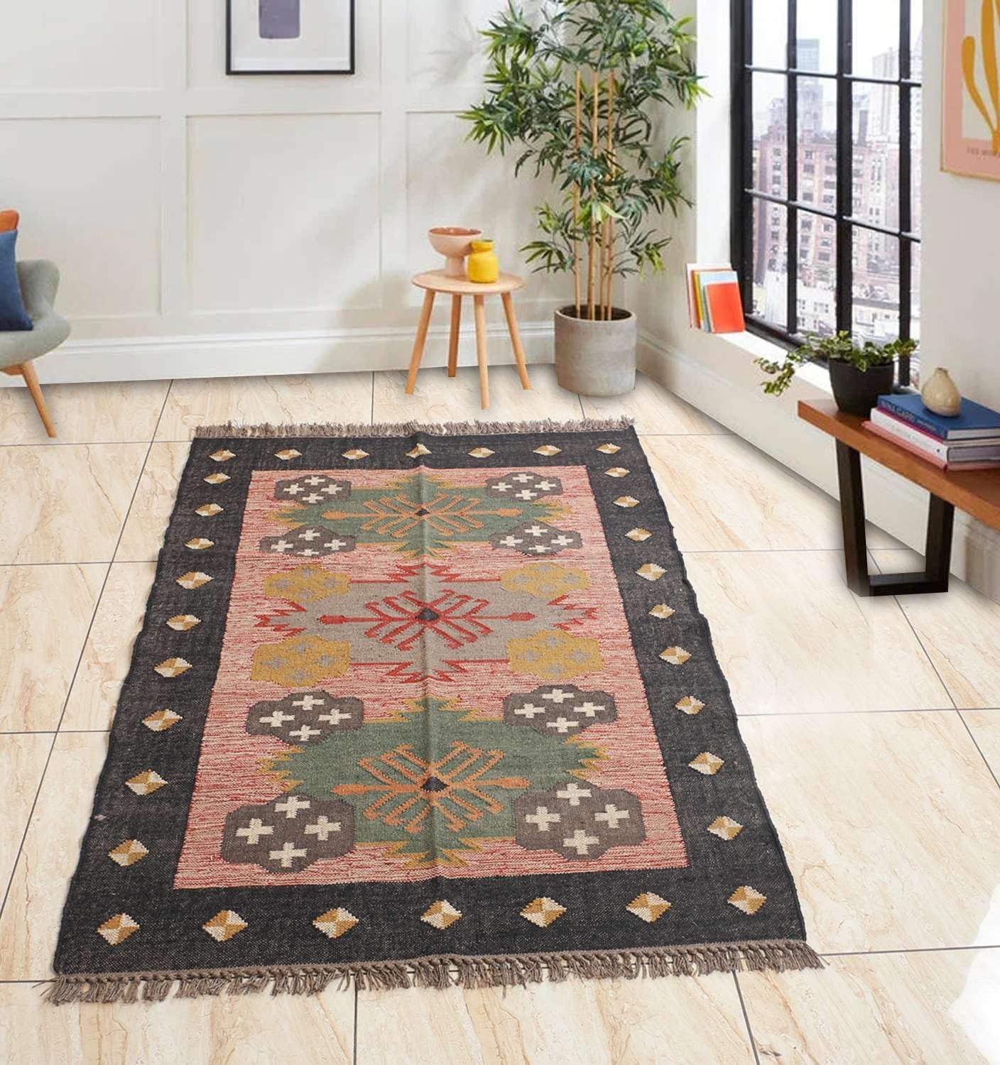 Area Wool Jute Washable Rug 9x12 feet for Kid & Pet Friendly Indoor Rug for Living, Dining or Bedroom Room Rugs for Under Table-Foldable Non Slip Area Rug -Eco-Friendly Materials