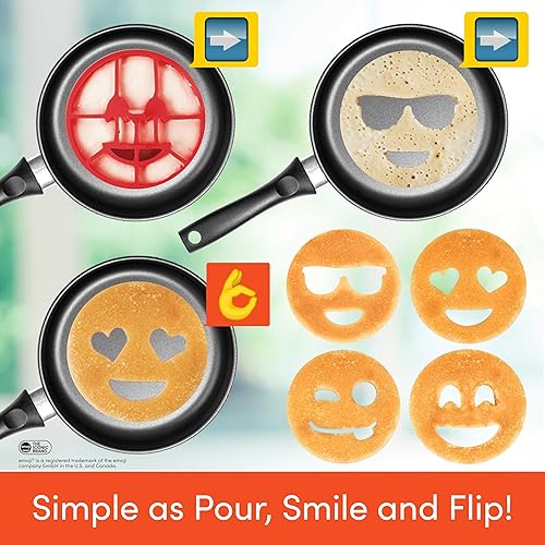 Miniatura 6 de Moldes para panqueques y anillos de huevo de Emoji (paquete de 4) para niños y adultos, reutilizable de silicona sonriente que funciona como juego