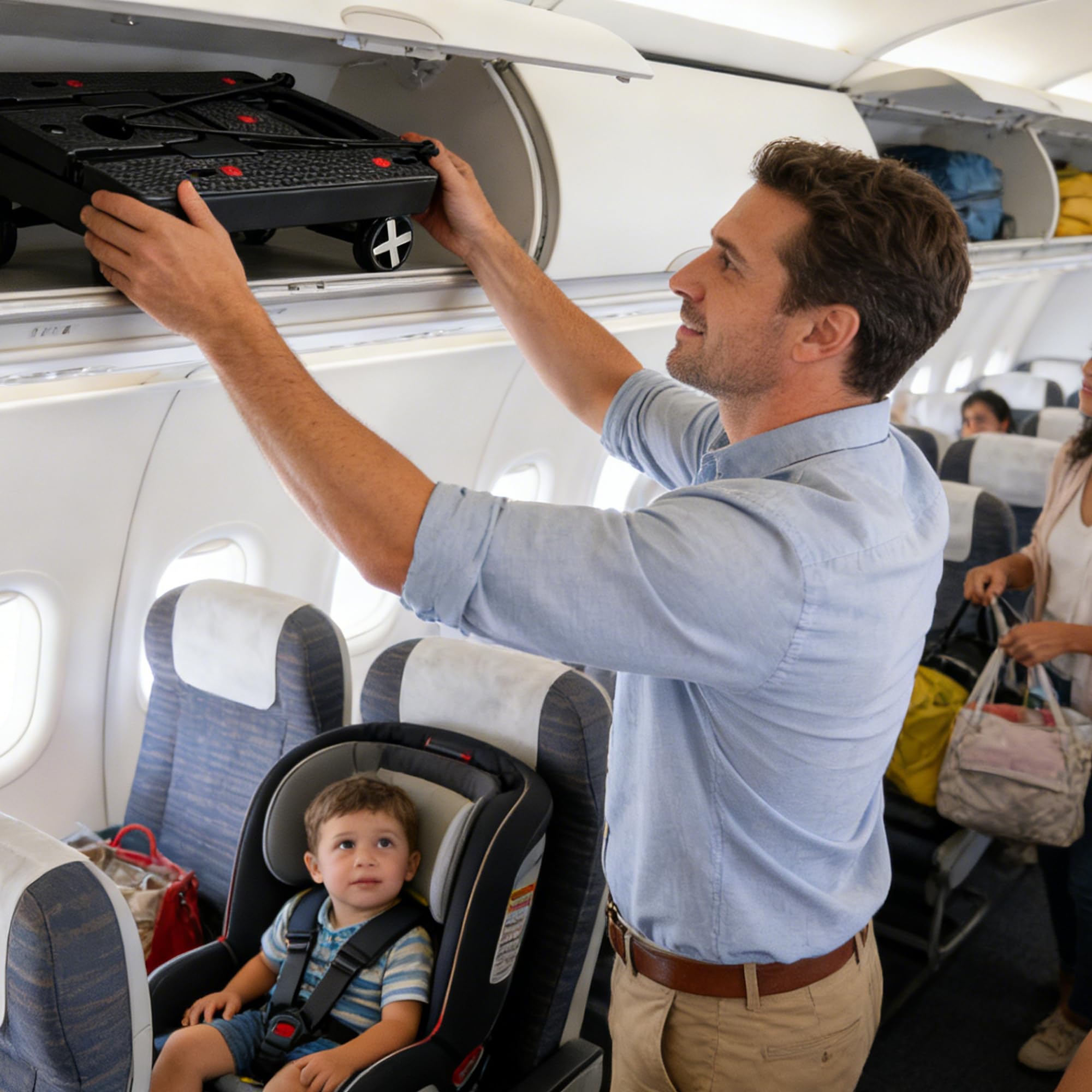 Carrito de asiento de coche para aeropuerto, color negro | CarSeat - Ruedas de carro de ruedas para avión, asiento de coche, carrito de viaje con correas, carrito de equipaje plegable