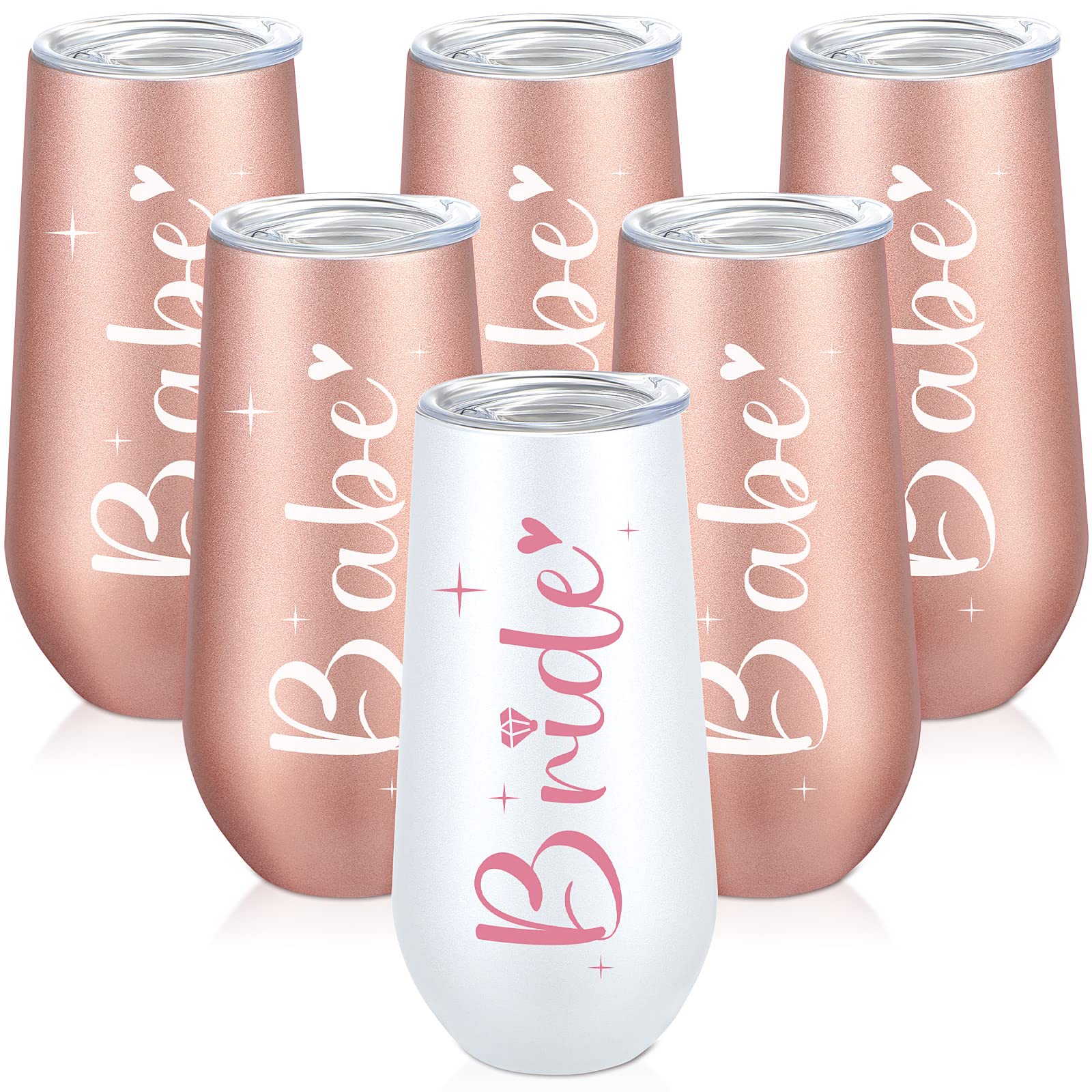6 Pcs 6 oz Bridesmaid Wine Tumblers Cups