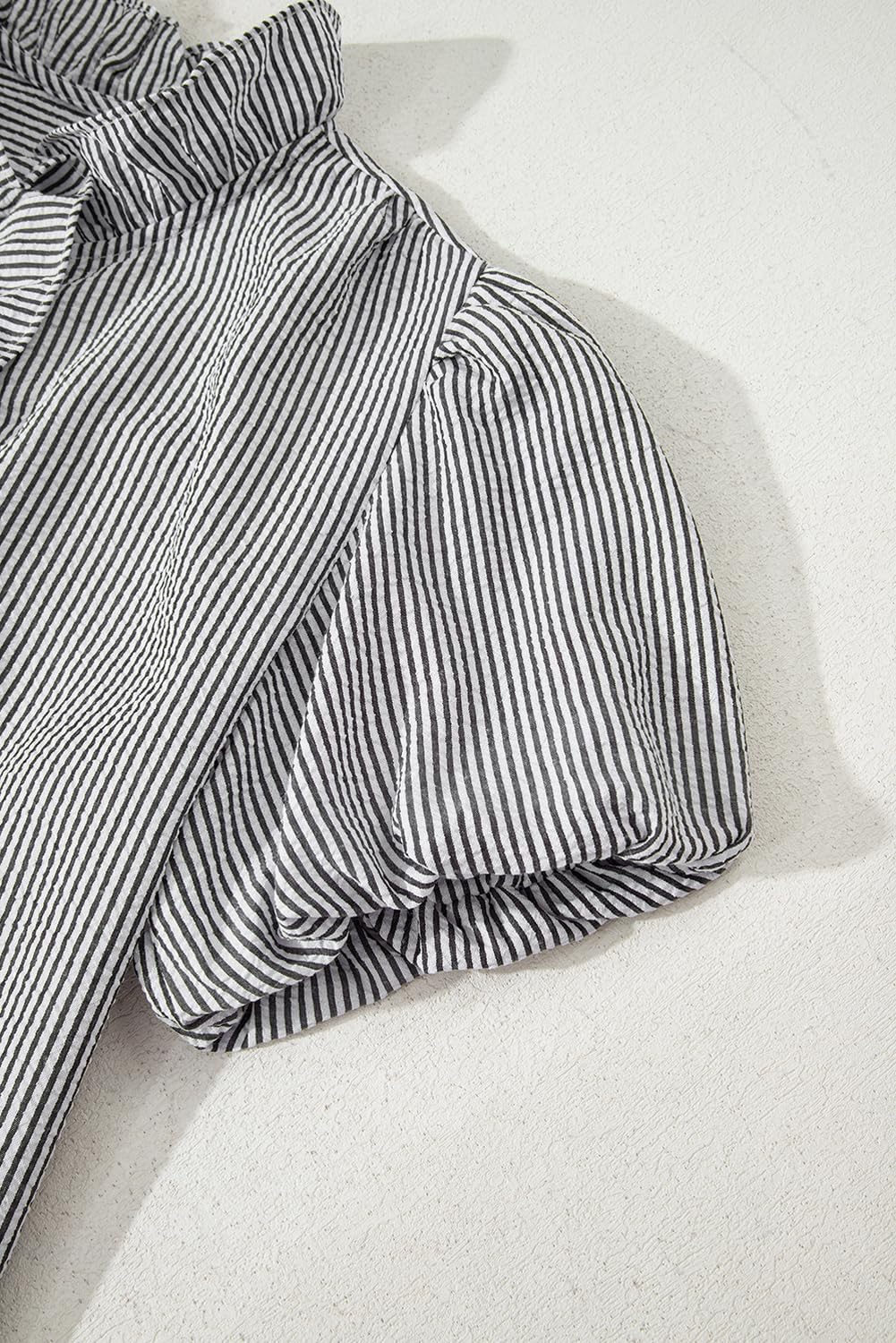 Womens Button Down Shirt Stand Collar Ruffle Top Striped Long Sleeve Shirts Work Tops for Women Trendy - Image 2