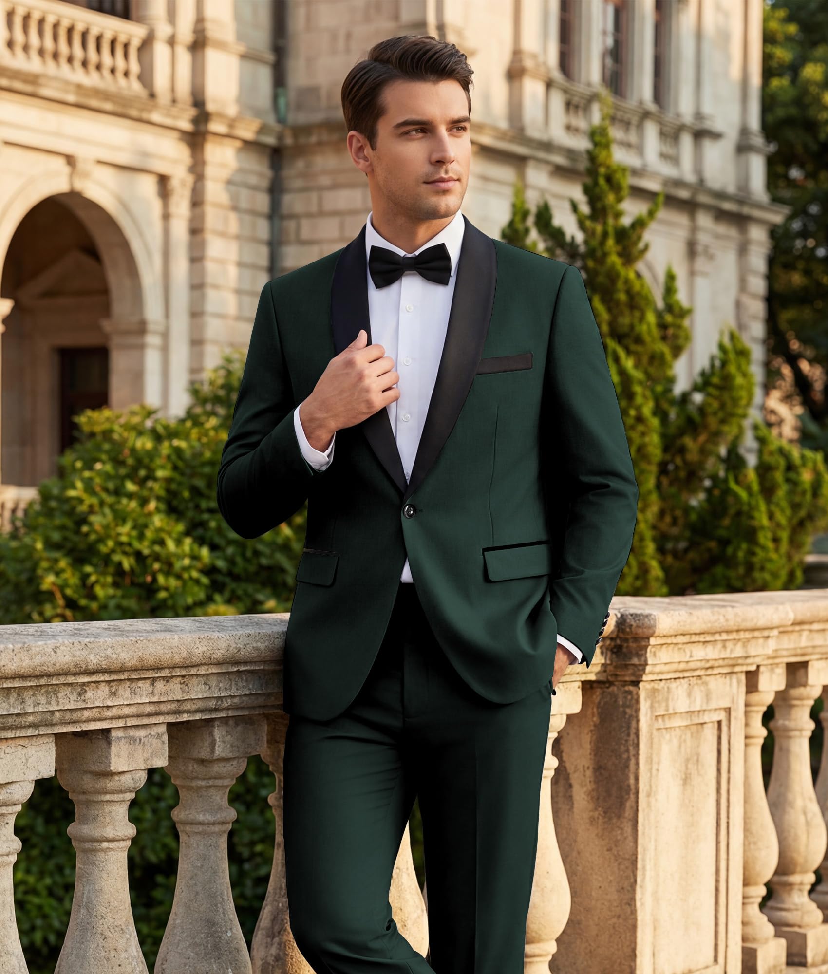 Costume Homme 2 Pièces Slim Fit Smoking Revers Châle 1 Bouton Veste et Pantalon pour Mariage Cérémonie Dîner Business Bal de Promo