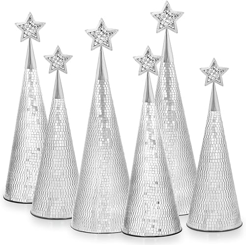 Juego de 6 árboles de cristal plateados, 17, 15, 13 pulgadas, árbol de Navidad pequeño hecho a mano, decoración de discoteca para mesa de Navidad,