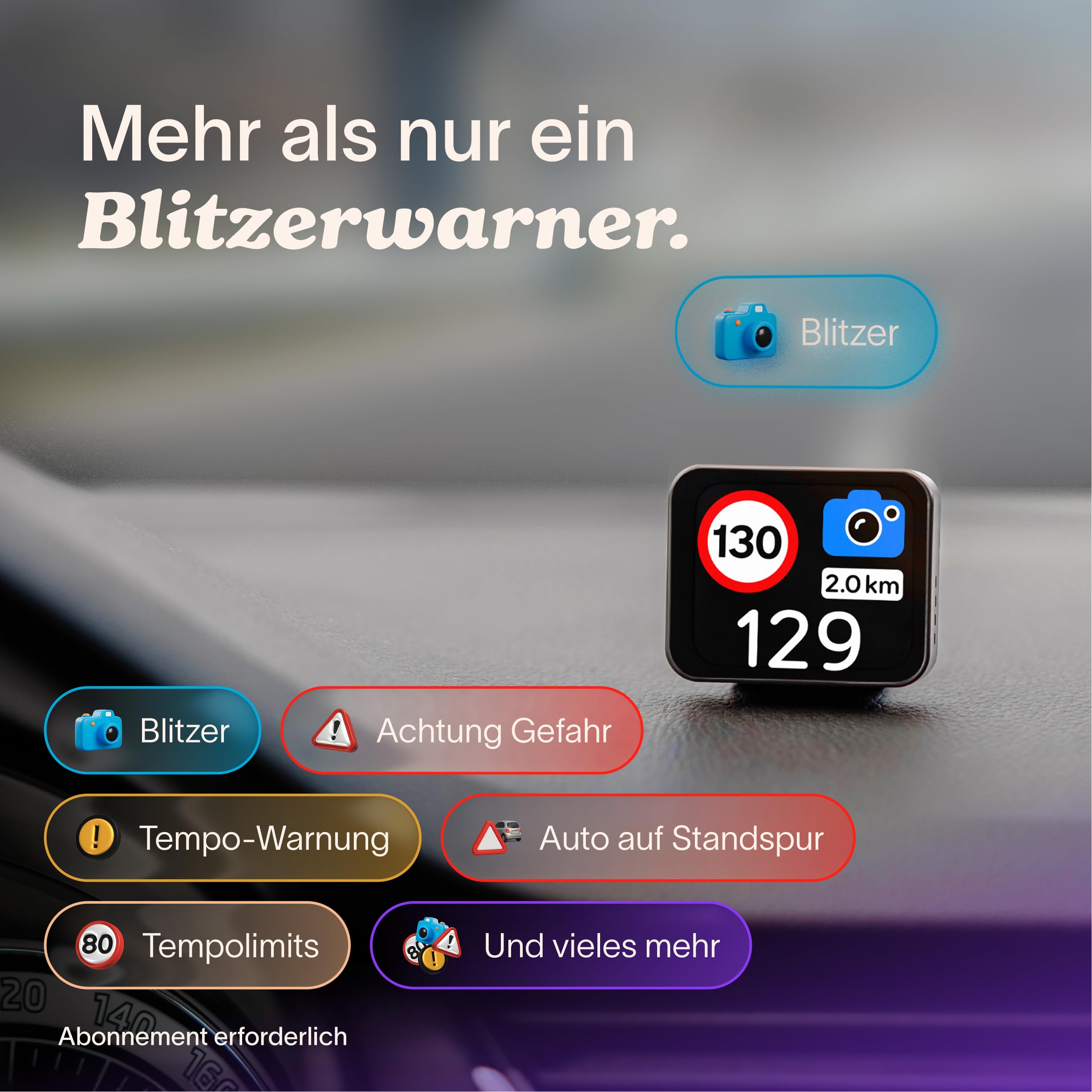 Saphe T Verkehrsassistent für Auto. Fahr sicher, Jeden Tag. Warnt vor Blitzern, Gefahren und Staus. Zeigt Tempolimits und Tempo-Warnung. Inkl. 6 Monate ABO.