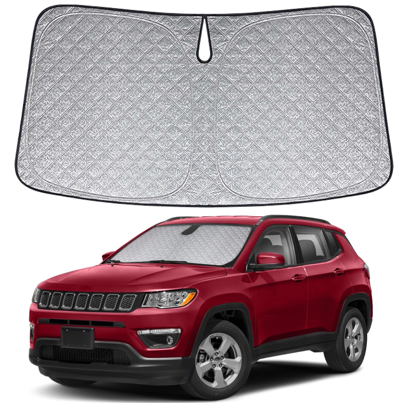 Osłona przeciwsłoneczna na przednią szybę kompatybilna z Jeep Compass >2017 - wewnętrzna osłona przeciwsłoneczna na przednią szybę samochodu, ochrona przed promieniowaniem UV, składana i przenośna