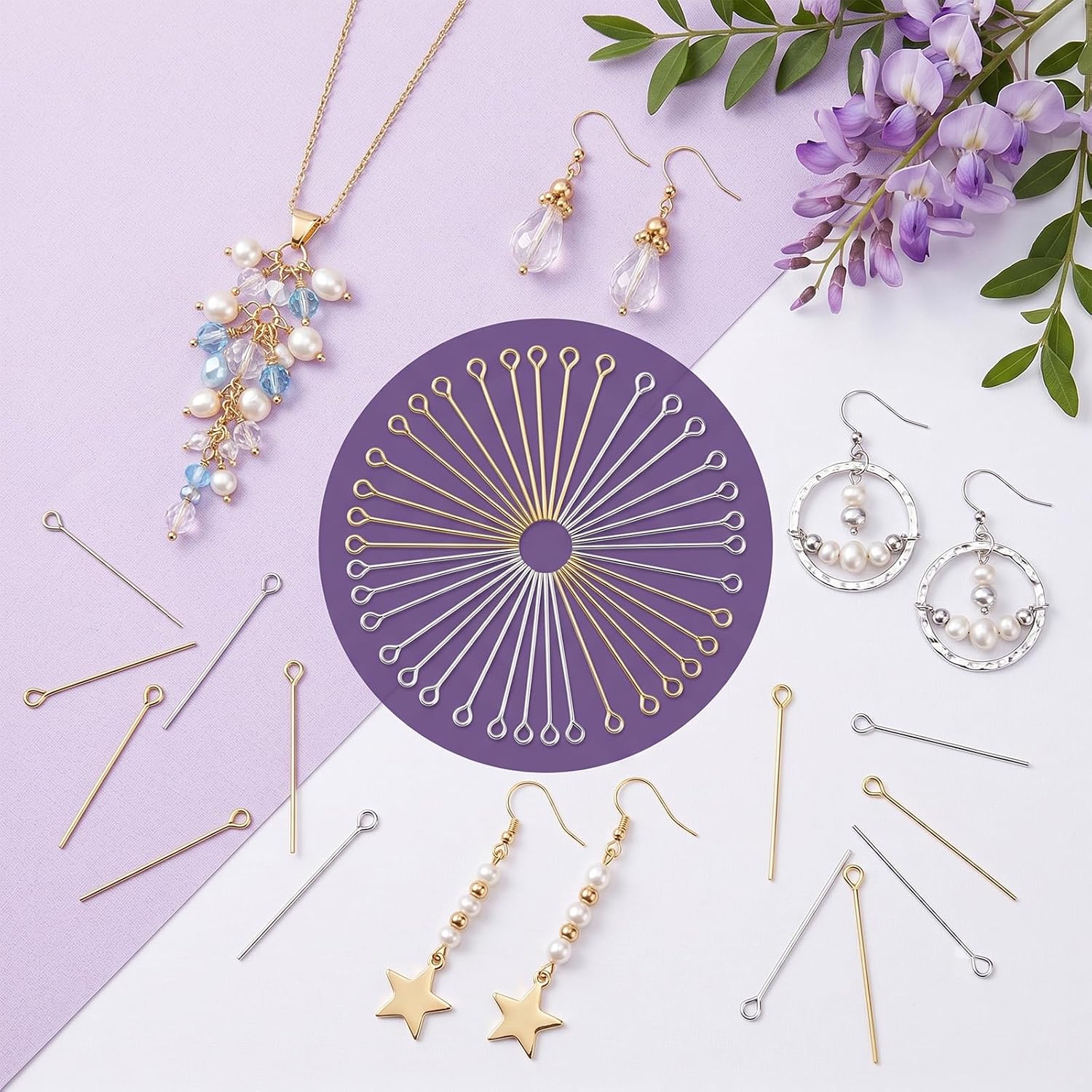 800 Pcs Eye Pins with 2mm Loop, 2 Size Easy Bend Eyepins for Jewelry Making, Stainless Steel Eye Pin for DIY Earrings Necklaces Bracelets