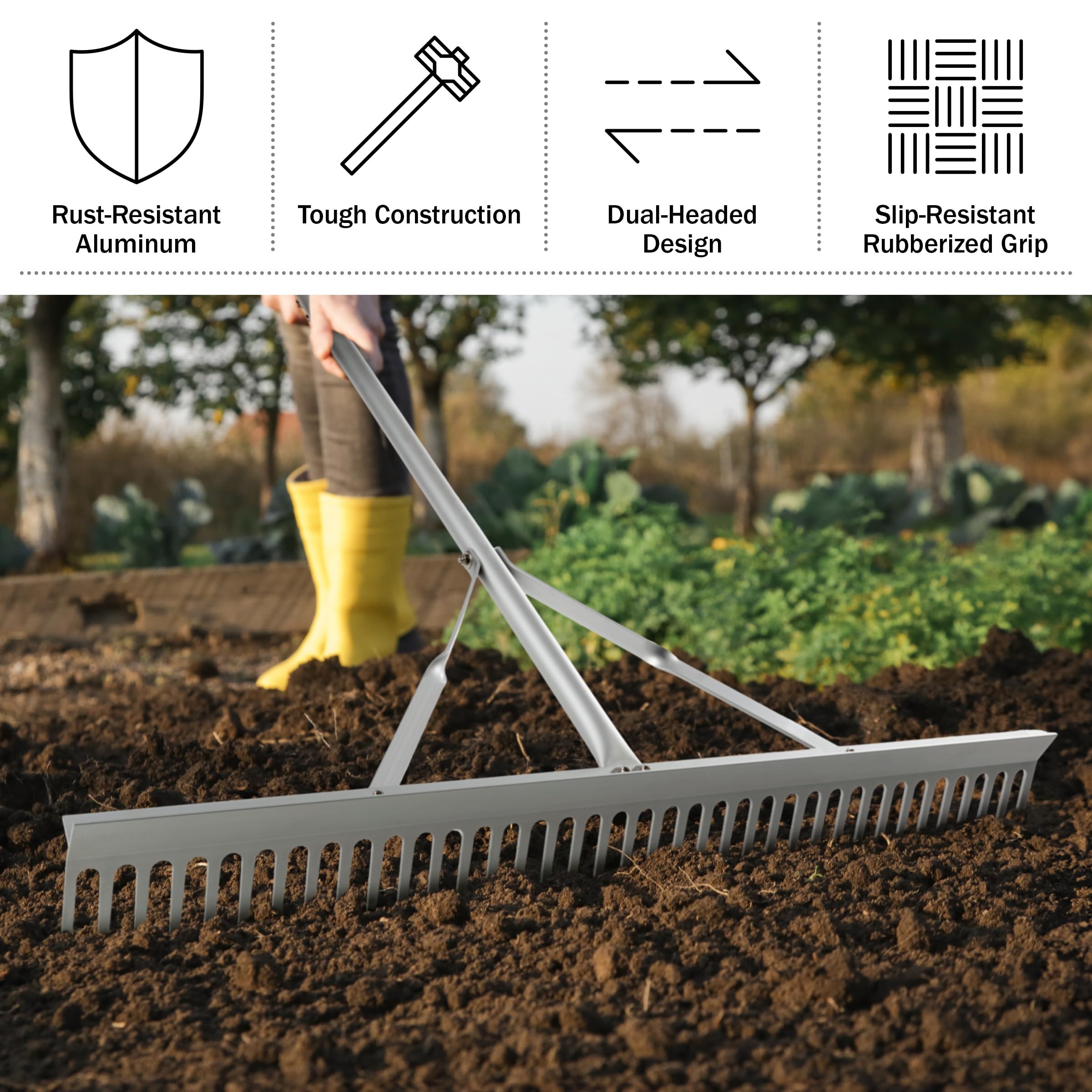 Protective Rake Cover Landscape Rake - 36-Inch Head Aluminum Metal Rake and Protective Gloves ...