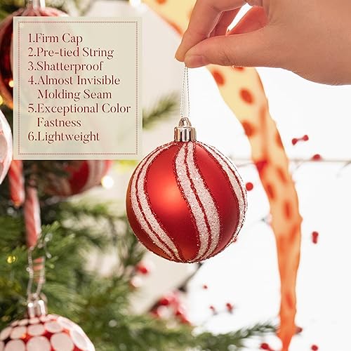 Miniatura 5 de Valery Madelyn Juego de adornos de Navidad, 9 unidades, bastón de caramelo, rojo y blanco, juego de decoración de árbol de Navidad inastillable,