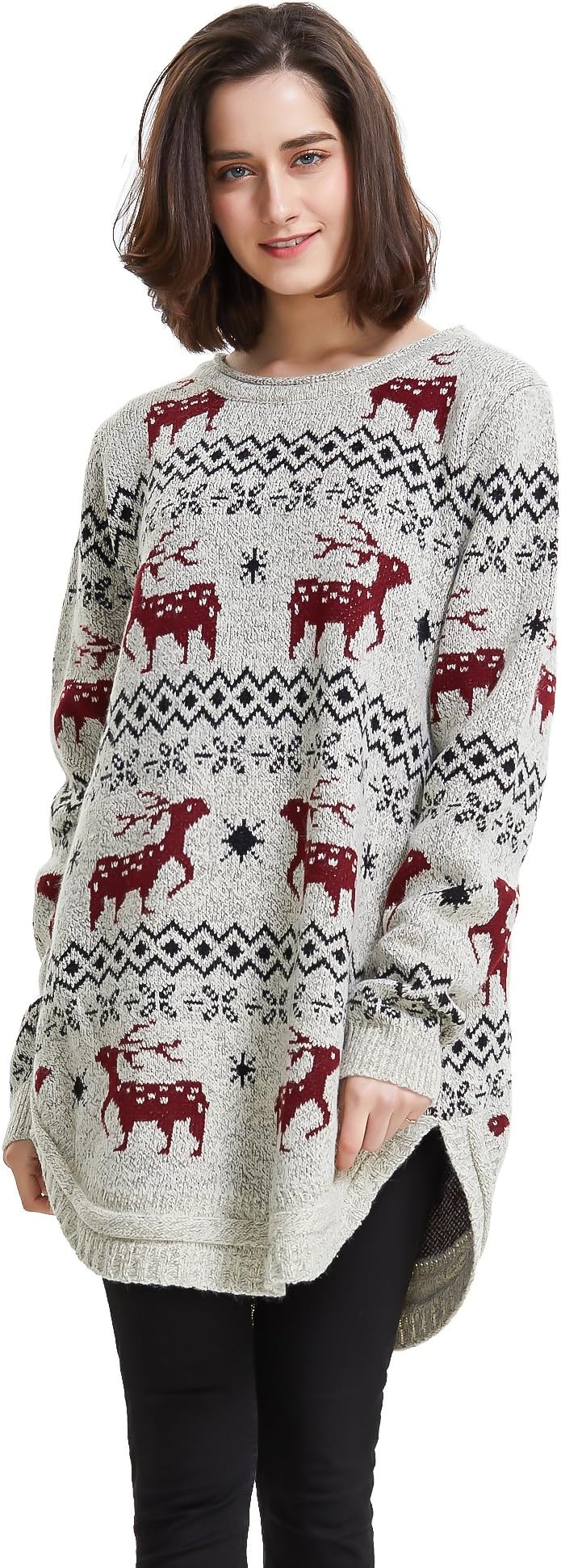 Shineflow Women's Reindeer Snowflake Midi Christmas Pullover Sweater Jumper