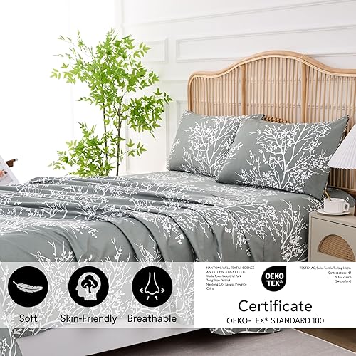 Miniatura 4 de Spirit Linen Home - Juego de sábanas de 4 piezas Foliage de larga duración 1800 ropa de cama de microfibra suave con sábana bajera ajustable 2