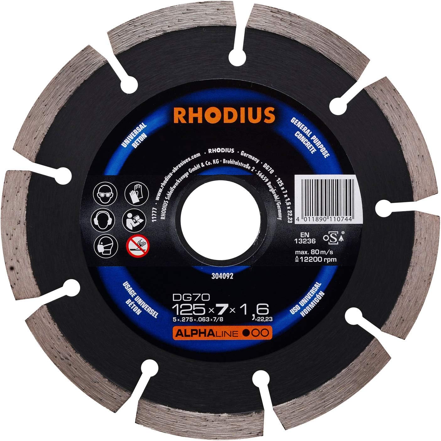 RHODIUS DG70, 1 x diameter 125 mm concrete diamond cutting disc, for