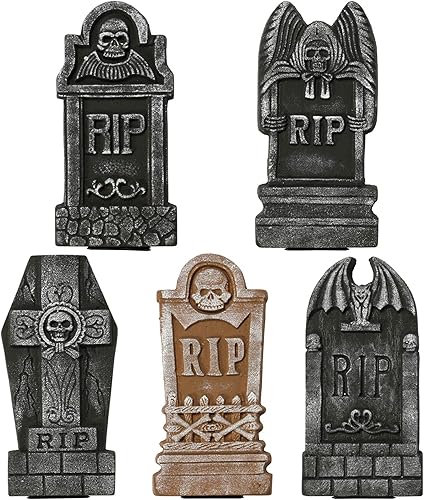 Sunnyglade Juego de 5 lápidas de cementerio de espuma de Halloween para decoraciones de césped de Halloween