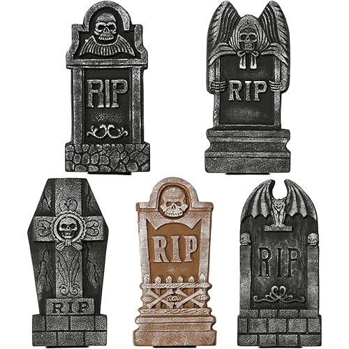 Sunnyglade Set of 5 Pack Halloween Foam RIP Graveyard Tombstones for Halloween Lawn Yard Decorations