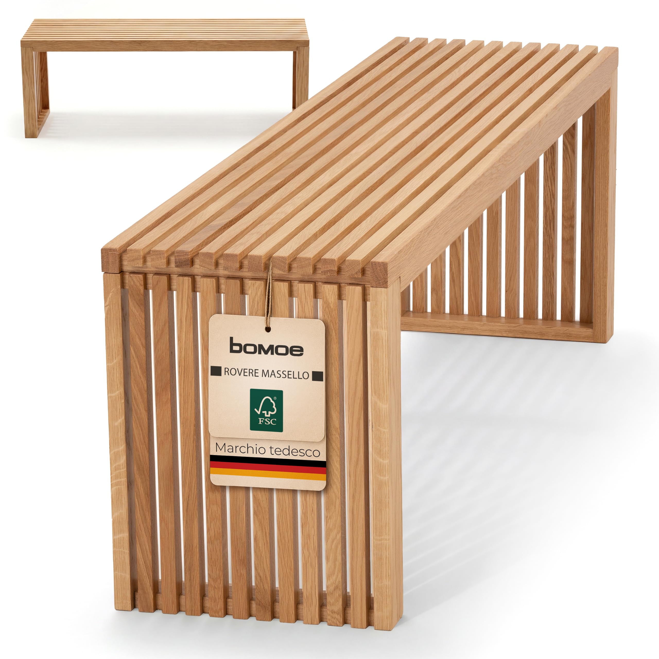 bomoe Panca Legno FSC® Rovere Massello Oliato a Doghe fino a 250 kg Cucina | 150x33x43cm look naturale per Ingresso Sala da Pranzo Panchina seduta Eichberg