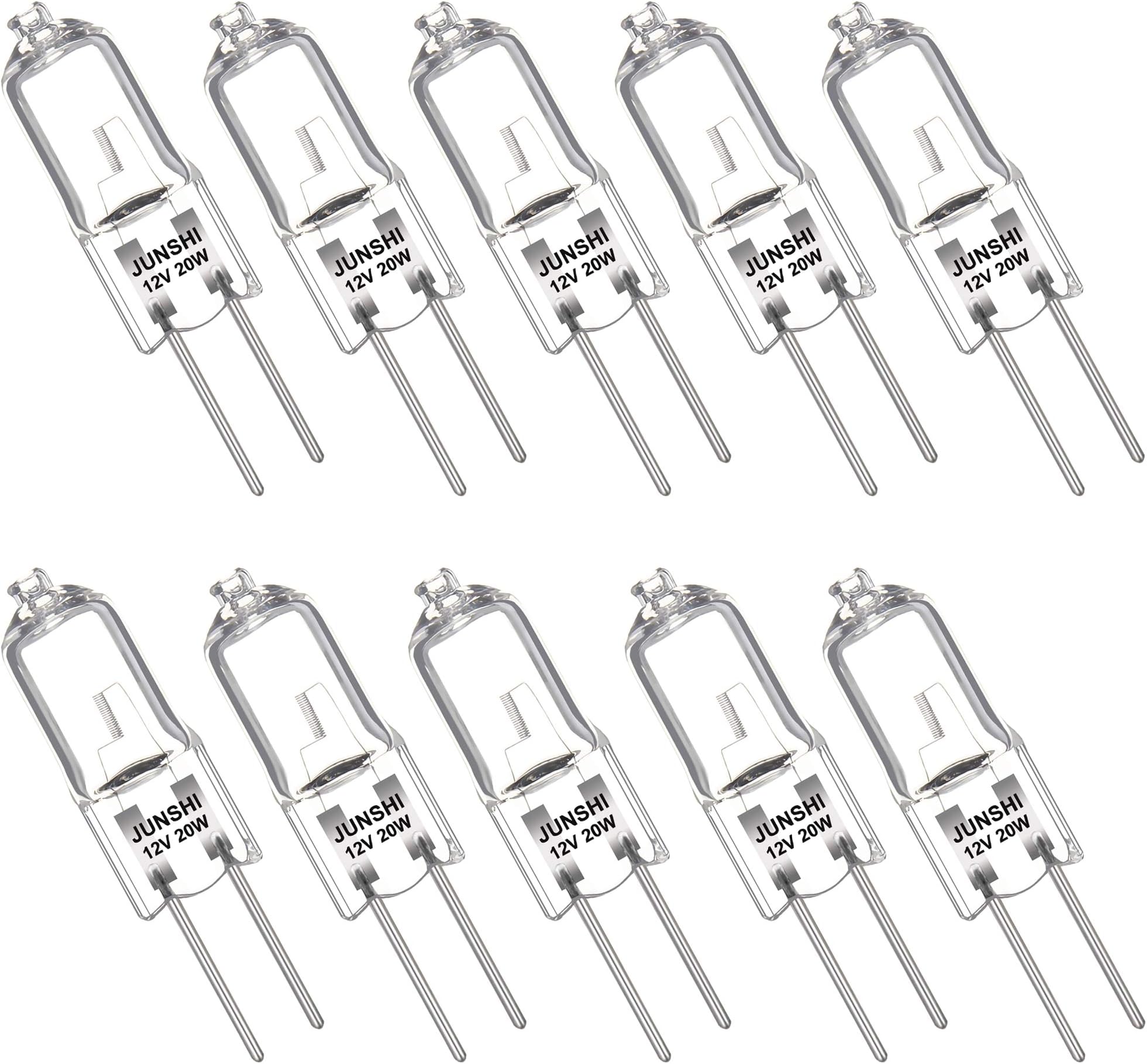 JUNSHI G4 12V 20W,2800K Warm White,Dimmable Halogen Light Bulbs Clear Capsule,Pack of 10 [Energy Class G]
