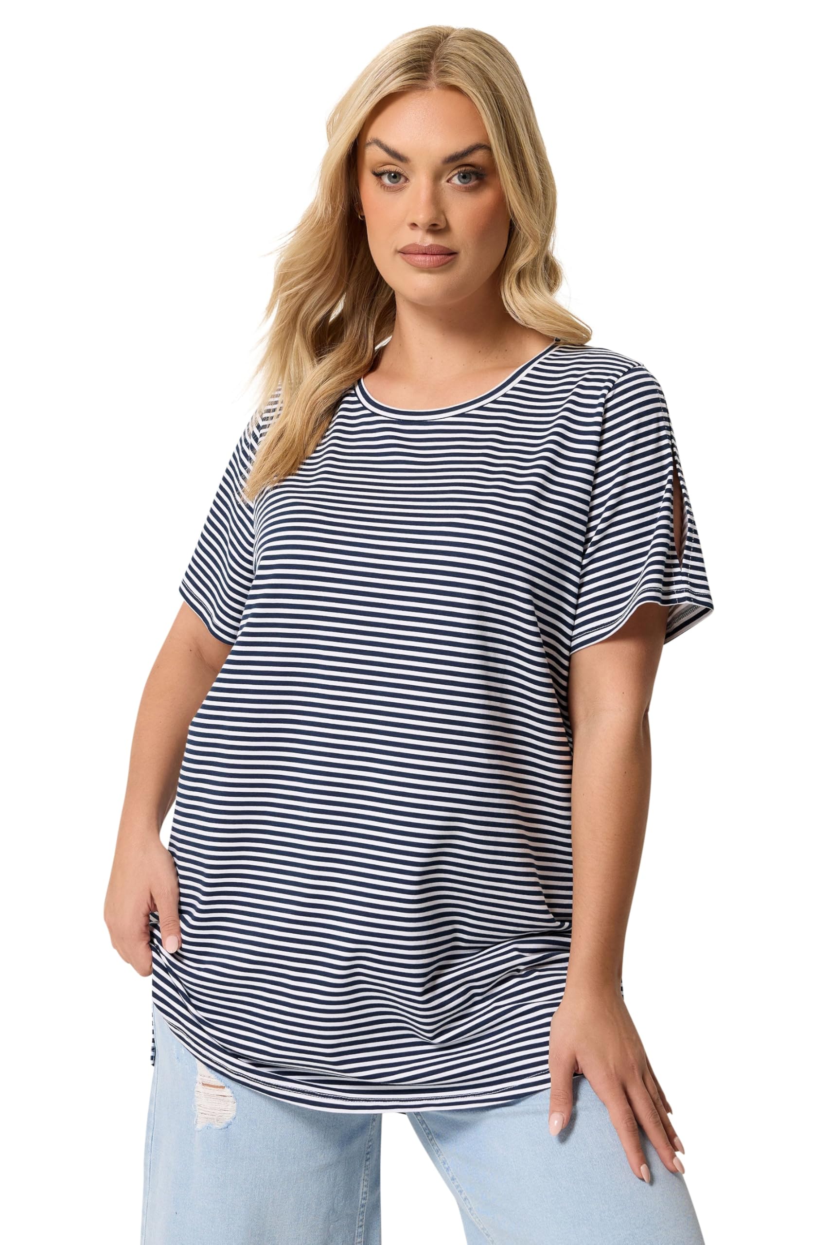 Yours Women's Dark Navy Stripe Swing T-Shirt In | Size: 22-24