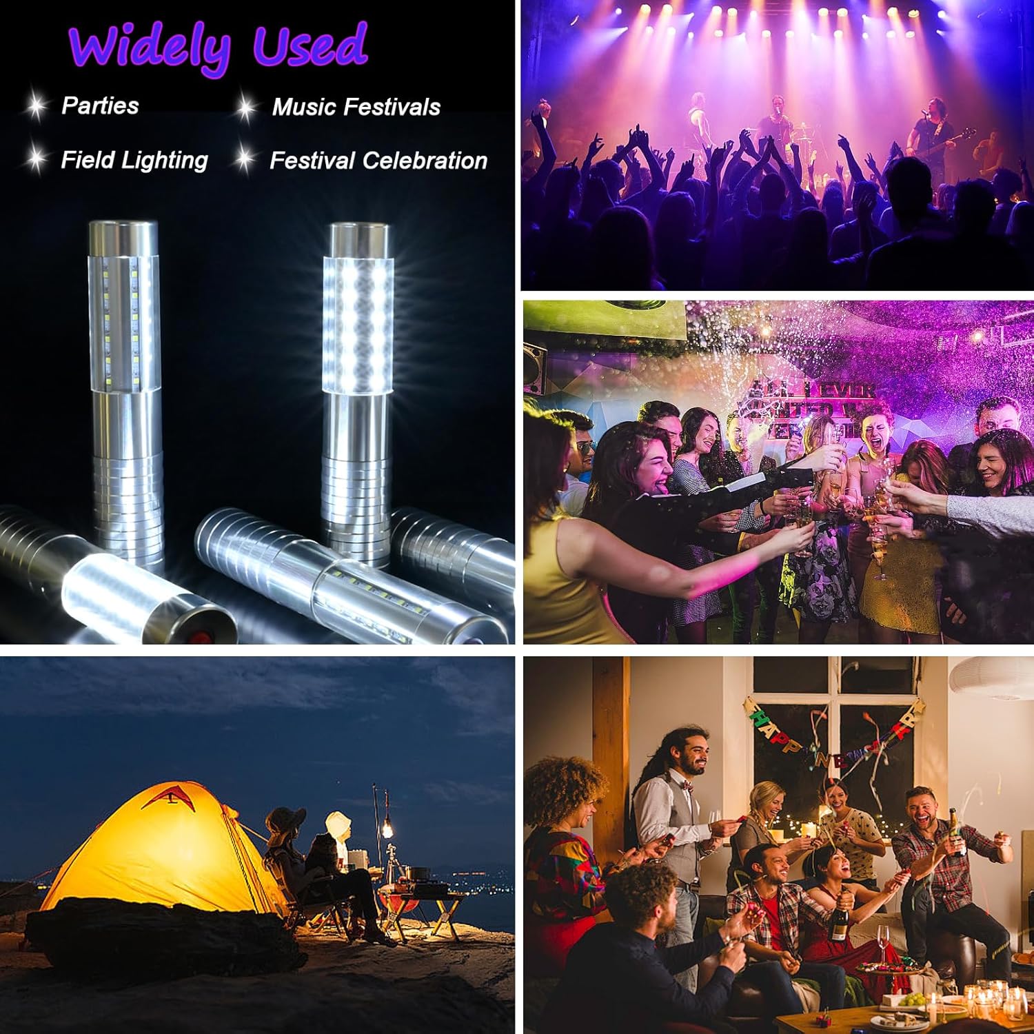 6 PCS LED Strobe Baton Lights Bottle Service Rechargeable Light, Reusable Handheld Champagne Bottle Light Topper for Party Nightclub Bar Wedding Concert Festival Activity (Silver, 6 Pack)