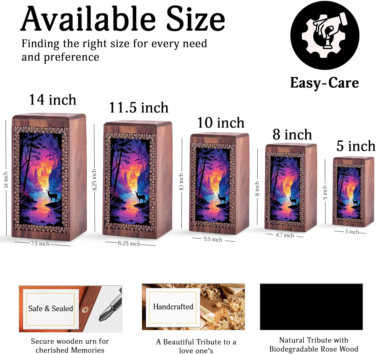 Deer Urns for Cremation Ashes - Purple Personalized Wooden Human Urn - River Large Wooden Memory Box 11.25 Inch - Memorial Urn for Dad - Funeral Urns for Adult Ashes Men - Engraved Wood Box