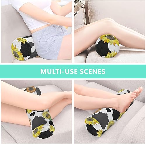 Miniatura 7 de KLL Vector Black White Cow Print Sunflowers Decorative Bolster Pillow Bed Neck Roll Pillow Long Round Pillow Cervical Cylinder Pillow Support for