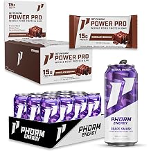 Phorm Energy Drink, Grape Smash Flavor, 200MG Natural Caffeine From Green Tea, Sugar Free 12 Pk + 1st Phorm Protein Bar, Chocolate Brownie, 15G Whole Food Protein, Gluten Free 15 Count