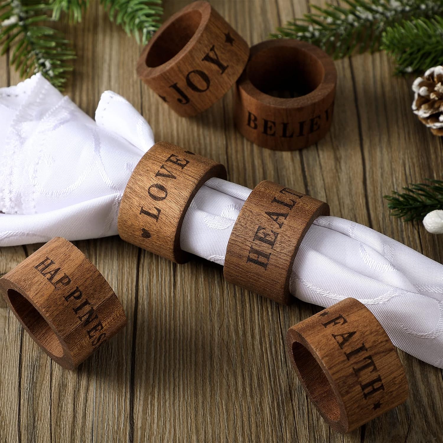 Hotop Wooden Napkin Rings Set of 6 Rustic Farmhouse Napkin Rings Holder