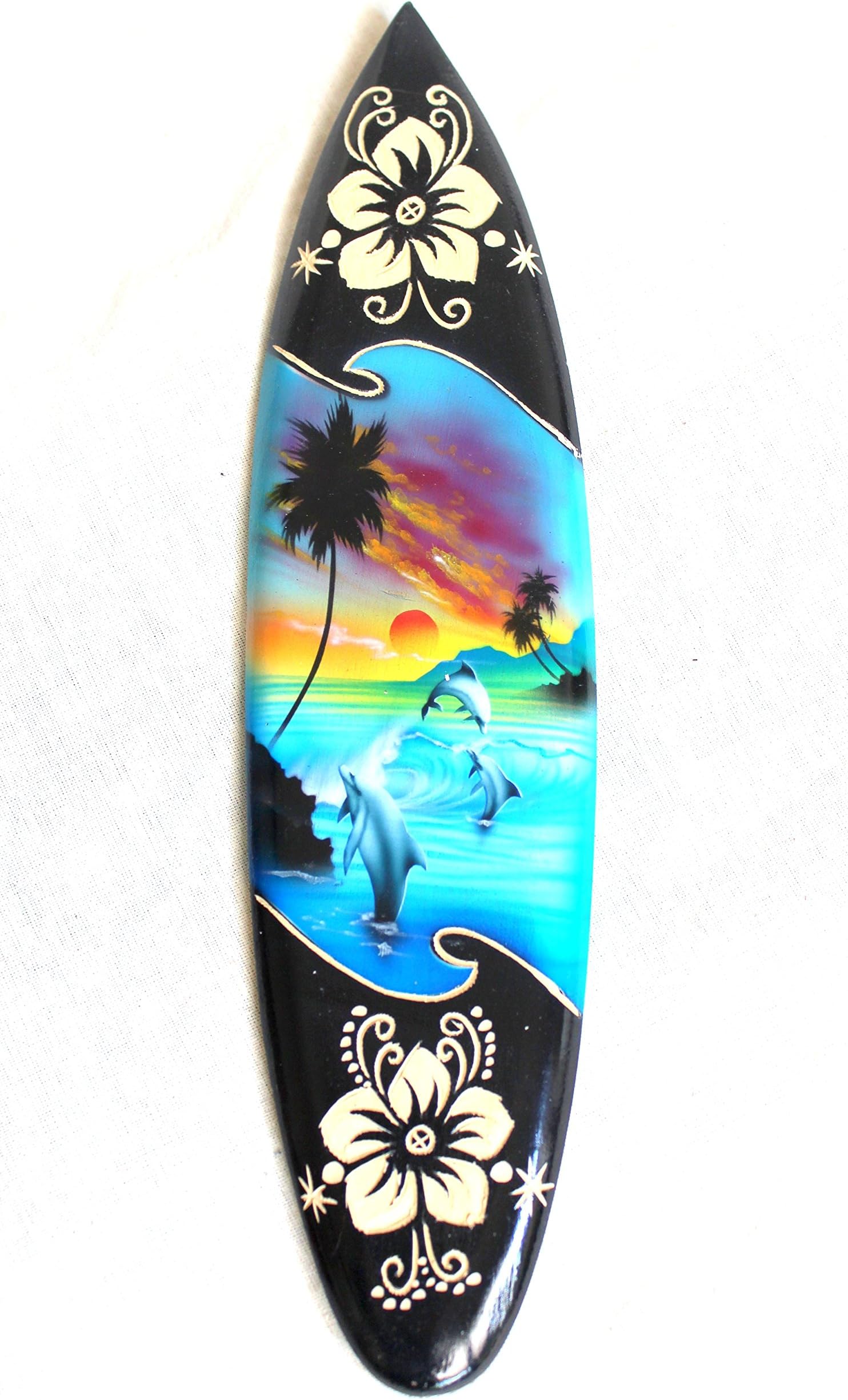 Miniature Deco Surfboard Wave Riding 20 cm with Wooden Stand Rosewood Decoration Nr3