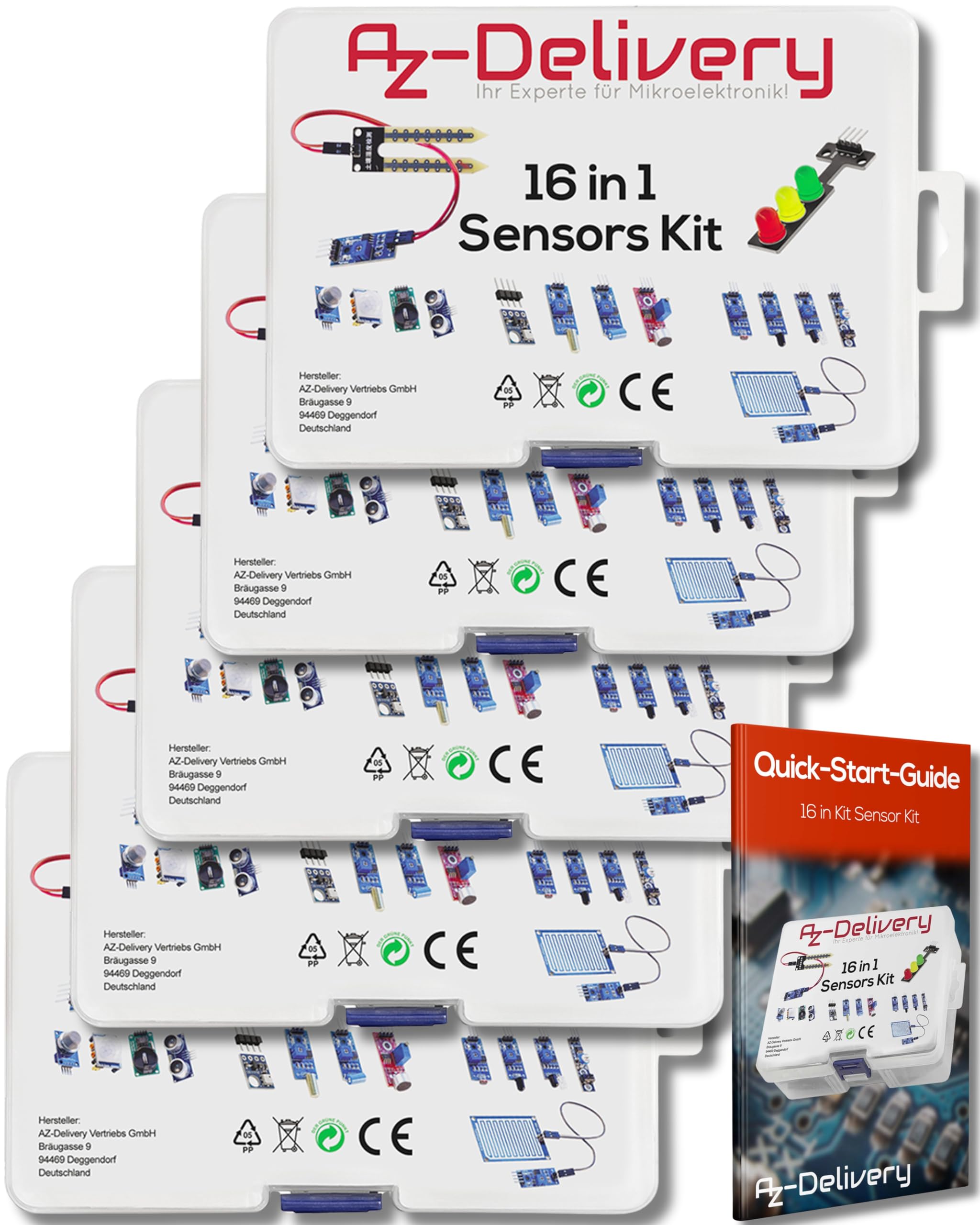 AZDelivery 5 x Kit 16 in 1 - Kit di accessori compatibile con Arduino e Raspberry Pi incluso un E-Book!
