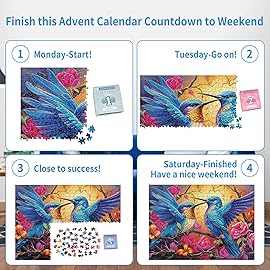 1000 Piece Puzzle for Adults, Advent Puzzle Humming Birds 1000 Pieces Puzzles for Adults Teens Kids, Birds 1000 Pieces Jigsaw Puzzles 6 Days Holiday Puzzles Countdown to Weekend Gift