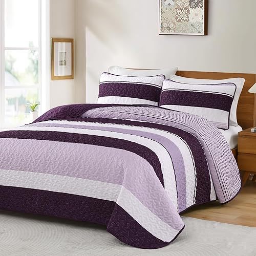 Vista 127 de Juego de edredón gris tamaño King, colcha de cultivo bohemio de otoño a rayas, juego de ropa de cama de microfibra bohemia de 3 piezas, colcha Gris