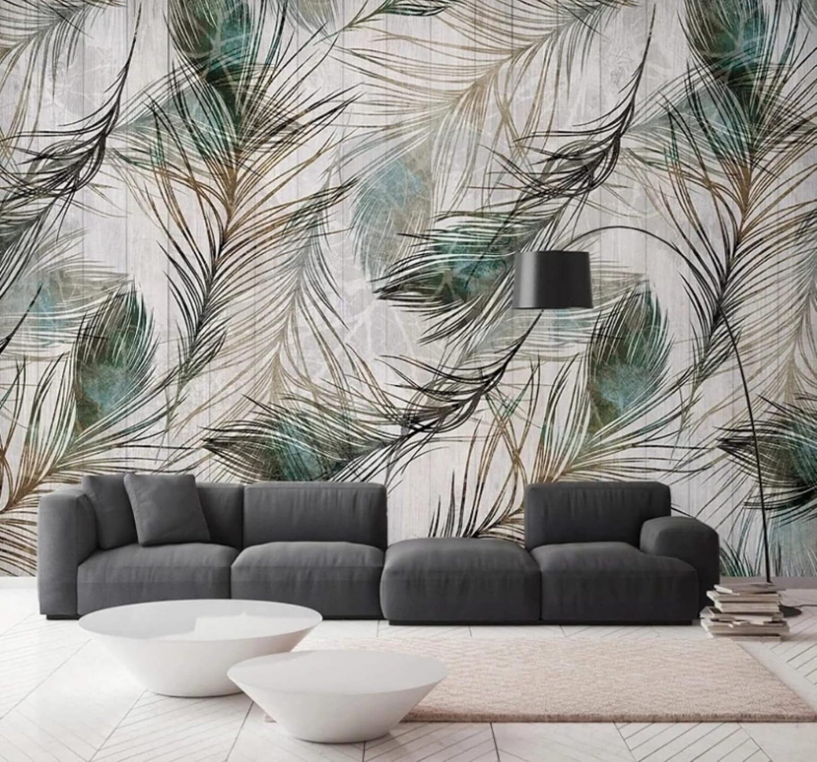 Wallpaper-3D-Xlm 430Cm×300Cm(B×H) Retro Woodgrain Hand Painted Peacock Feathers 3D Wallpaper Easy Install Feature Office Living Room Sofa Bedroom Tv Background Wall Decoration-430Cm×300Cm