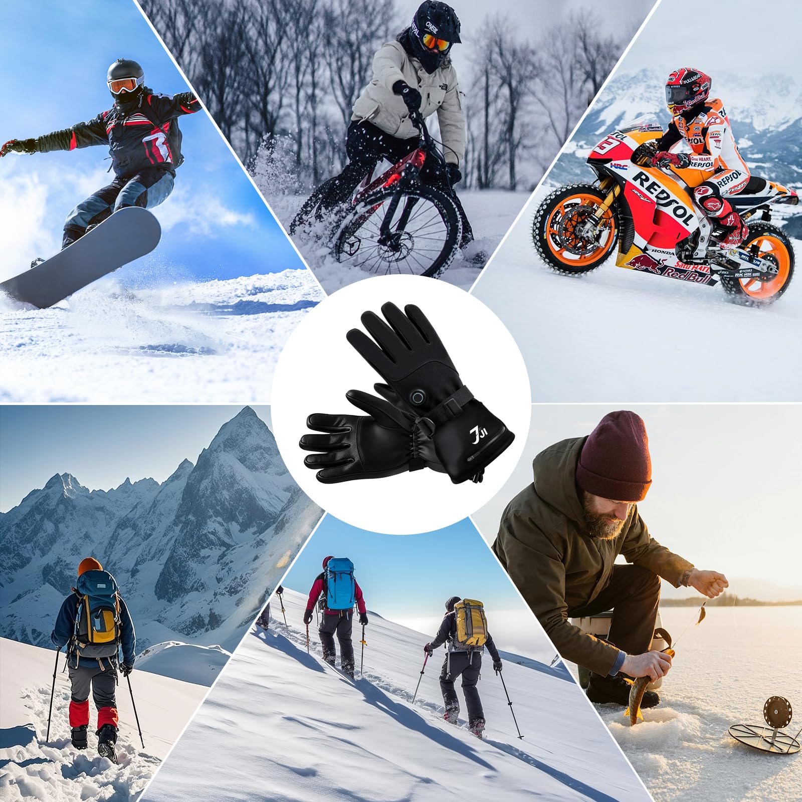 Guanti Riscaldabili, Guanti Elettrici Ricaricabili Uomo Donna, 7,4 V x 3000 mAh Tipo C, Touchscreen Impermeabile, 3 Temperature Regolabili, Invernali da Esterno per Moto, Ciclismo, Sci