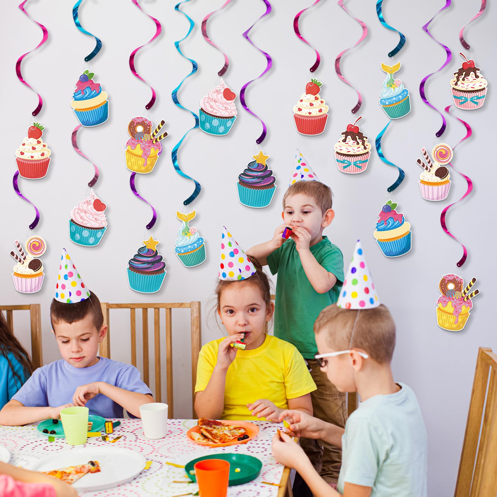 16PCS Cupcake Hanging Swirls - Ice Cream Ceiling Decorations For Parties