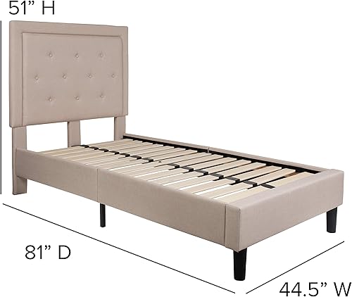 Miniatura 2 de Flash Furniture - Base de cama Roxbury con tapizado de tela beige y diseño capitoné, tamaño Twin Beige,Negro -,Gris-oscuro,Gris,claro