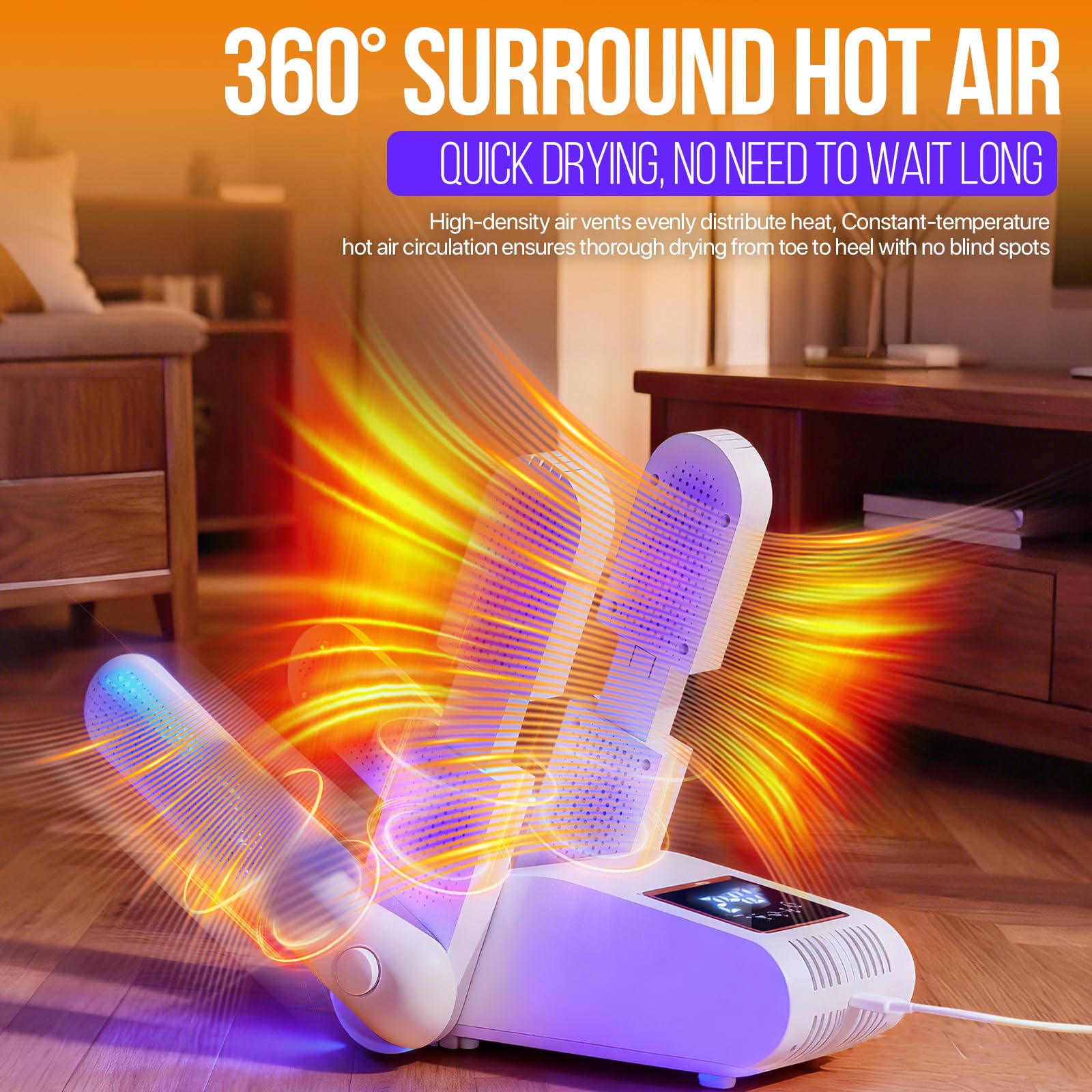 RoserRose Asciuga Scarpe Elettrico, Circolazione di Aria Calda 360° con Temperatura Costante 48℃, UV Antibatterico & Timer Intelligente, Asciugascarpe Piegabile a 90° per Scarpe da Calcio, Scarponi