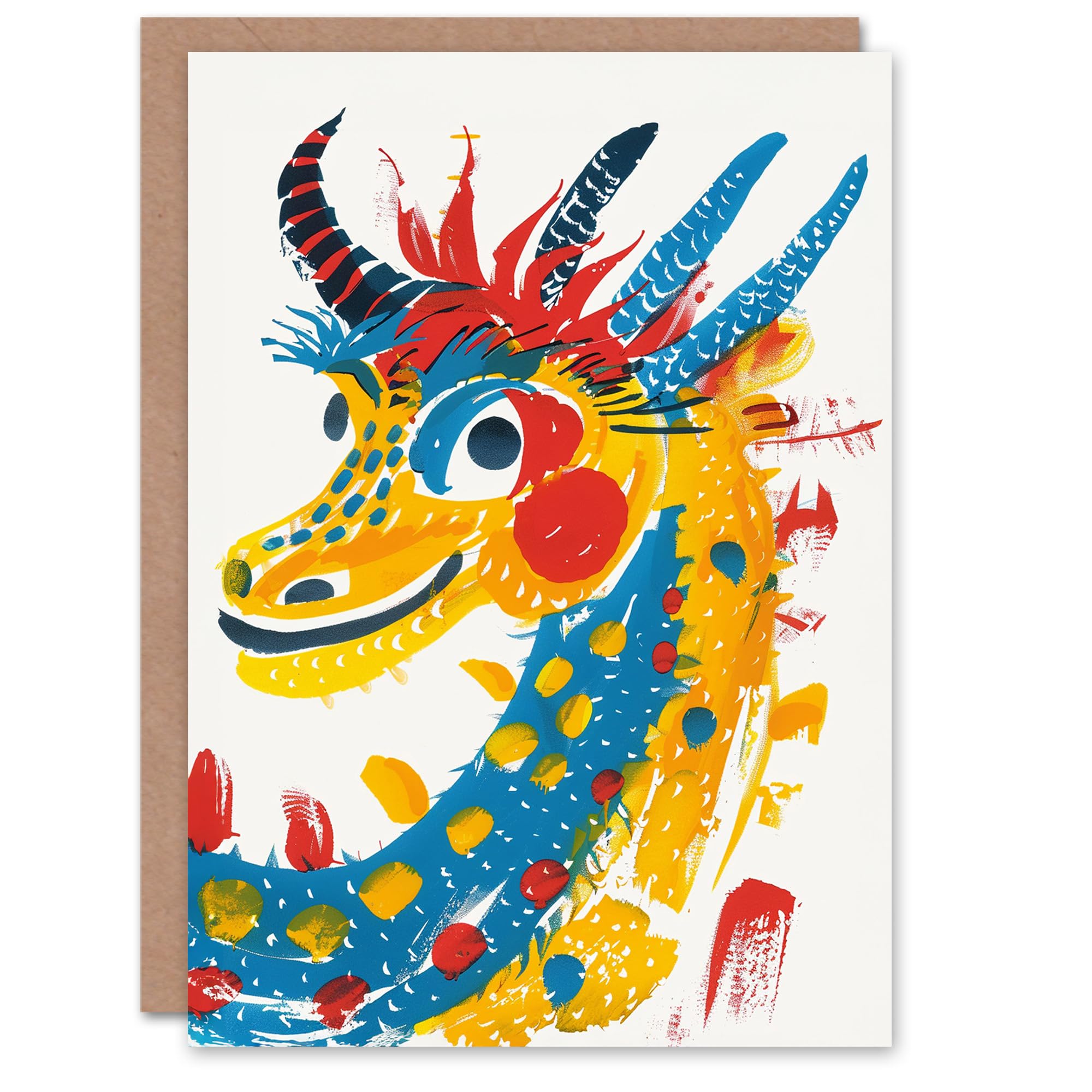 Artery8 Birthday Card Chinese Dragon Simple Painting Bright For Child Kids Son Daughter Greeting Card