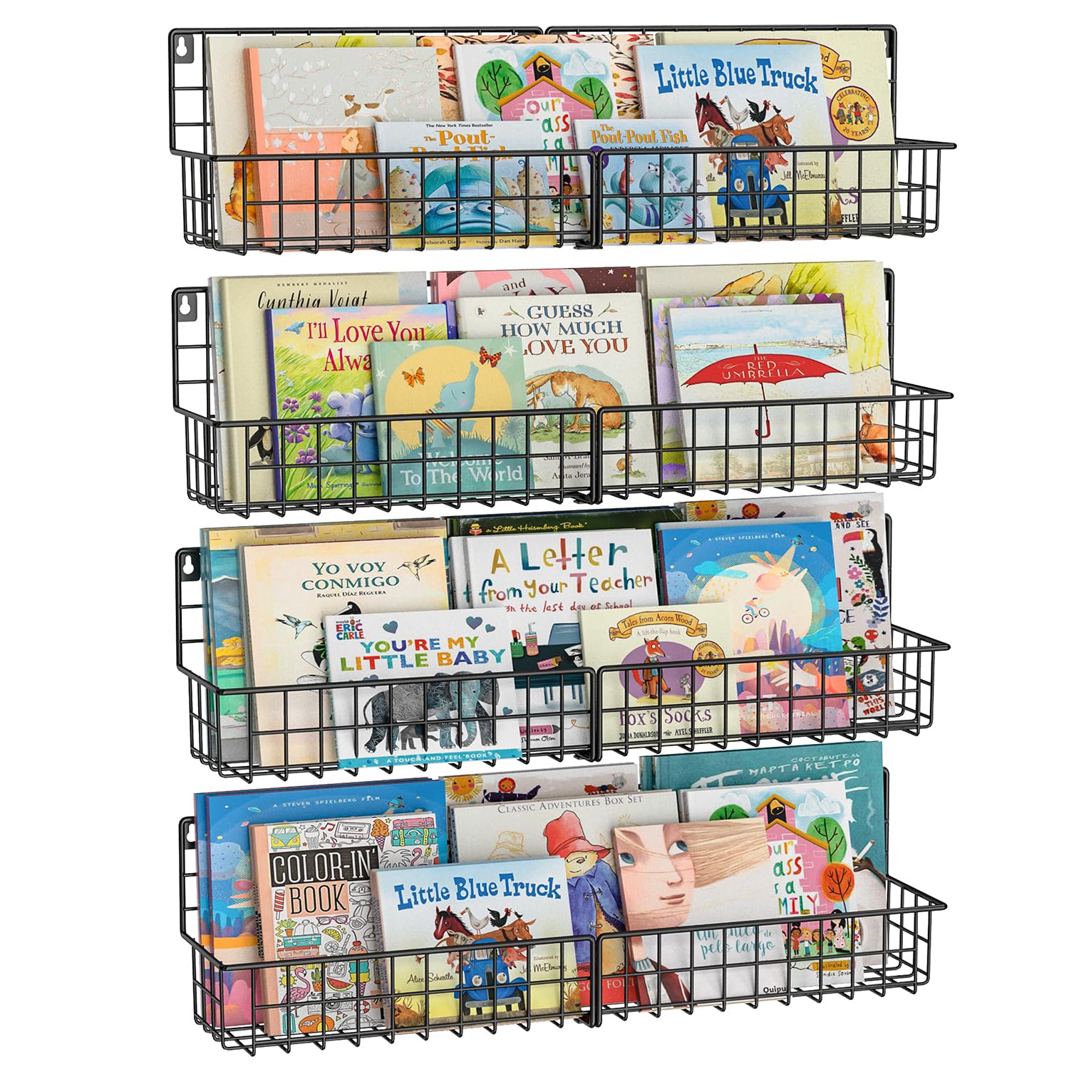 X-cosrack 24 Inch Wall Mounted Kids Bookshelf (Set of 4)