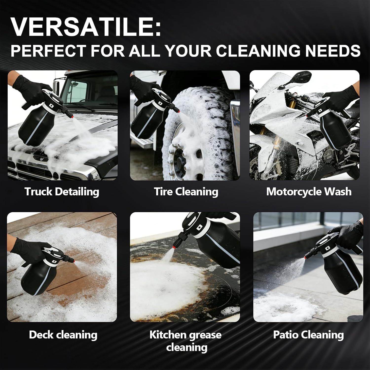 Upgraded Electric Foam Sprayer, 2L Cordless Rechargeable Battery Powered Foam Cannon Portable Foam Sprayer with Detergent Cup for Car Wash Truck RV Home Garden