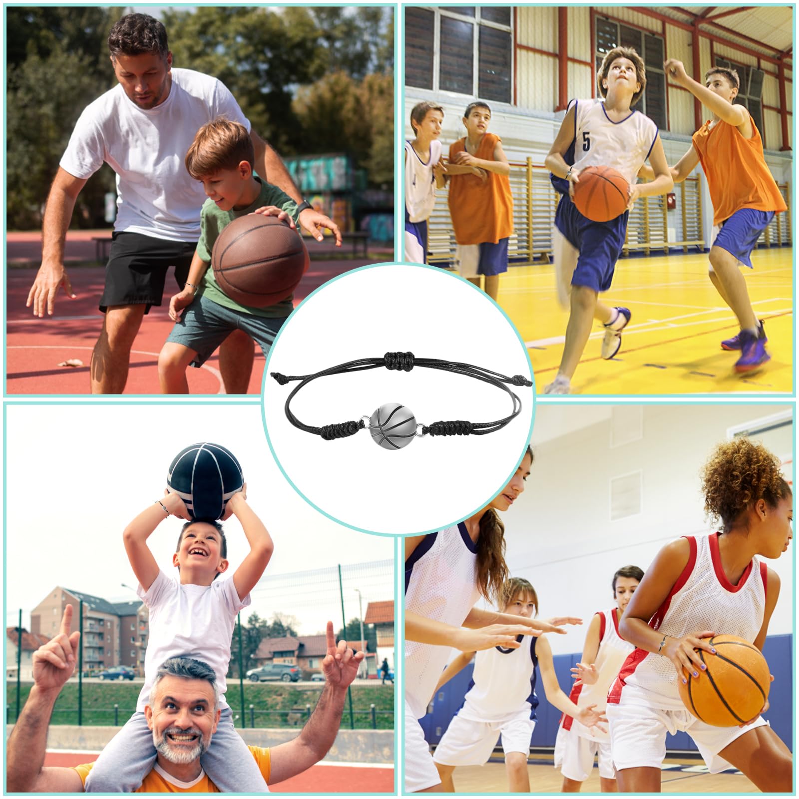 Pulseras Baloncesto Ajustable Jugador Cuerda Trenzada Dijes Accesorios Joyería Deportiva Unisex