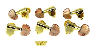 Gold Electric Guitar Tuners with Mocha Pearloid Buttons - 6pc. 3 Left / 3 Right