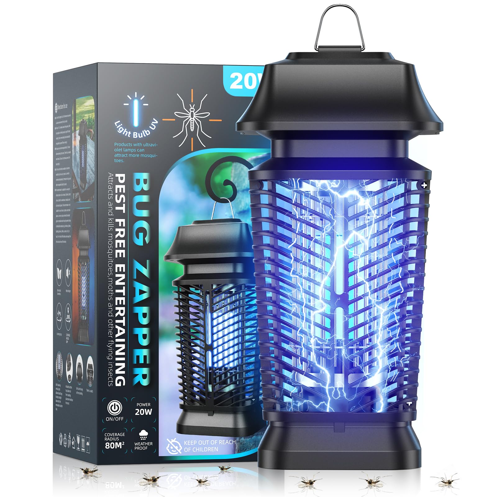 YEEFON Electric Insect Killer, Mosquito Trap, 20 W Mosquito Lamp with UV Light, Fly Trap, Electric Mosquito Repellent, No Toxic Chemicals for Moths, Flies, Waterproof IPX4