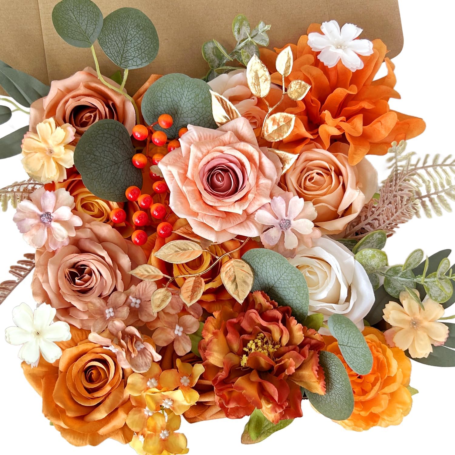 Artificial Flowers Combo Box Silk Burnt Orange Roses with Stems Sunset Terracotta DIY Bridal Wedding Bouquets Fall Boho Cake Fake Floral Arrangements Baby Shower Party Table Centerpieces Home Decor