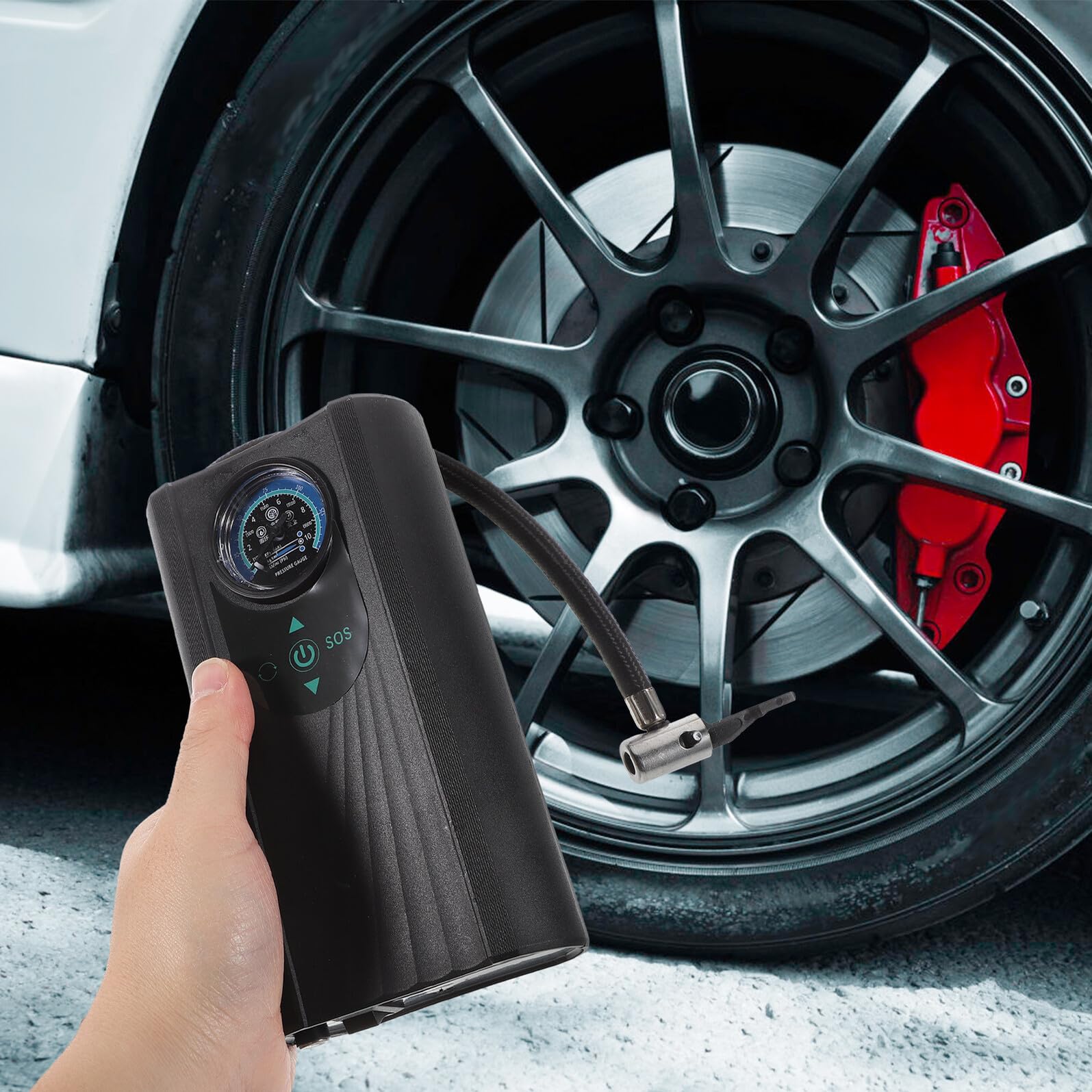 Sosoport Gonfleur de Pneus Portable Compresseur Air Pompe à Vélo avec Manomètre Intégré pour Voiture Moto et Vélo Accessoires de Gonflage