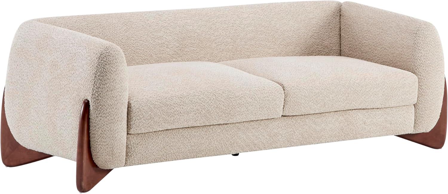 Merax 82 Inch Boucle Sherpa Sofa, Chenille Loveseat with Removable Cushions & Wood Legs, Modern Plush 3-Seater Couch for Living Room, Almond