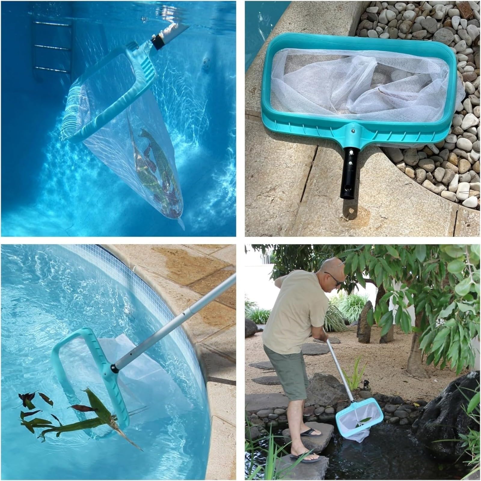 Épuisette de piscine robuste avec sac profond en maille fine pour piscine, spa, fontaine, étang, nettoyage des feuilles